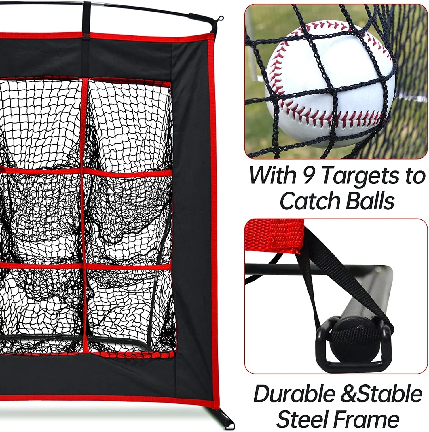 Strike Zone Baseball Softball Pitching Net - Heavy Duty 9 Hole Pitching Net