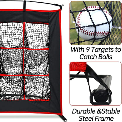 Strike Zone Baseball Softball Pitching Net - Heavy Duty 9 Hole Pitching Net
