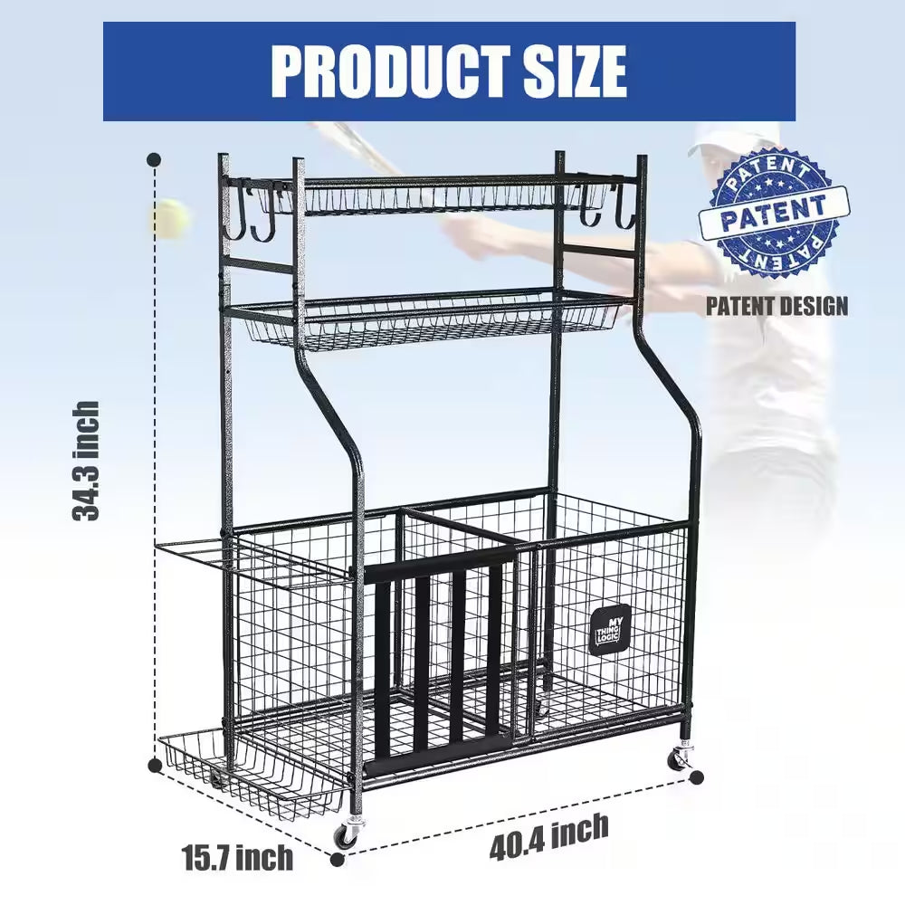 154 Lbs. Weight Capacity Sports Organizers Rack with Wheels for Garage