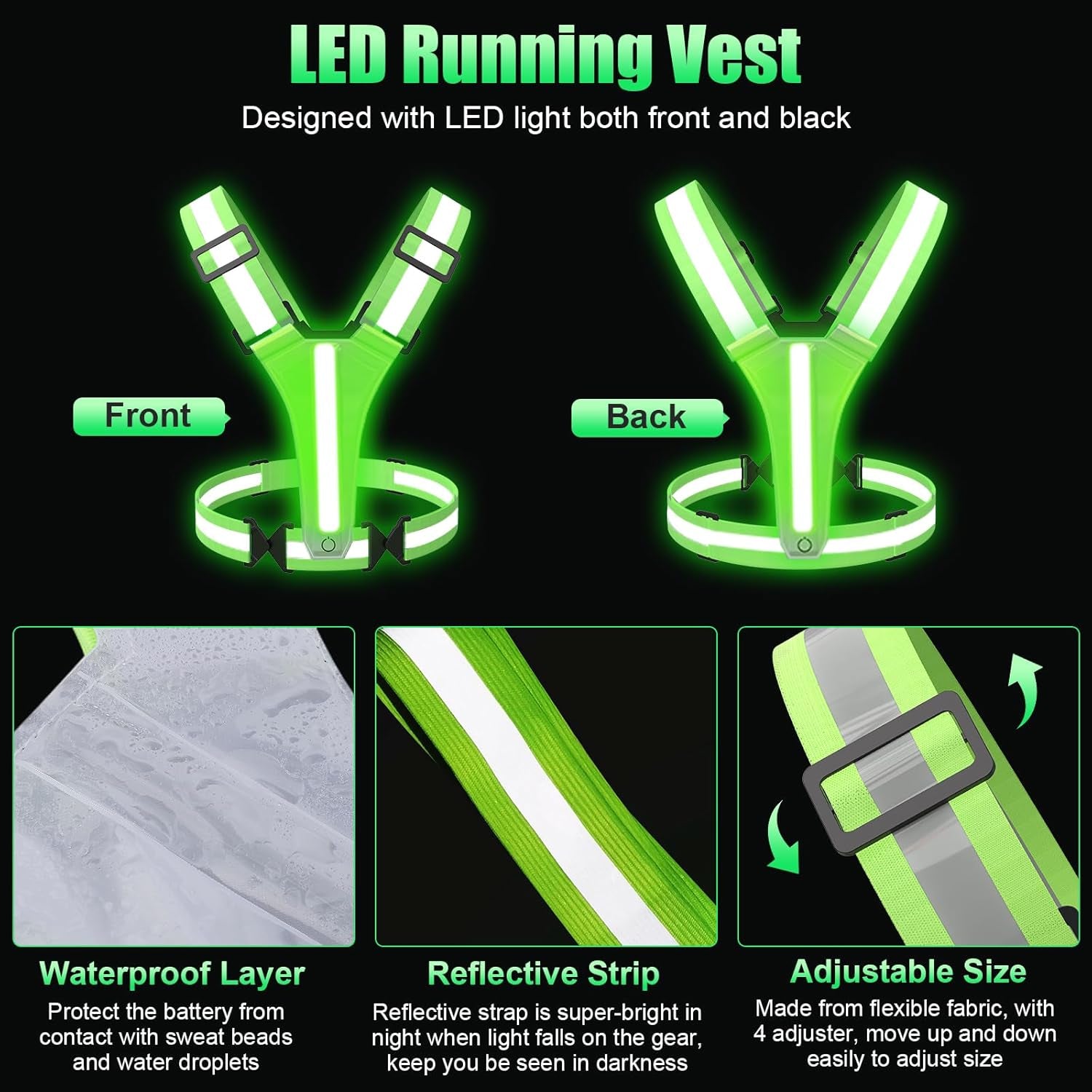 LED Reflective Vest Running Gear, 5 Colors Lights up Running Vest Rechargeable F