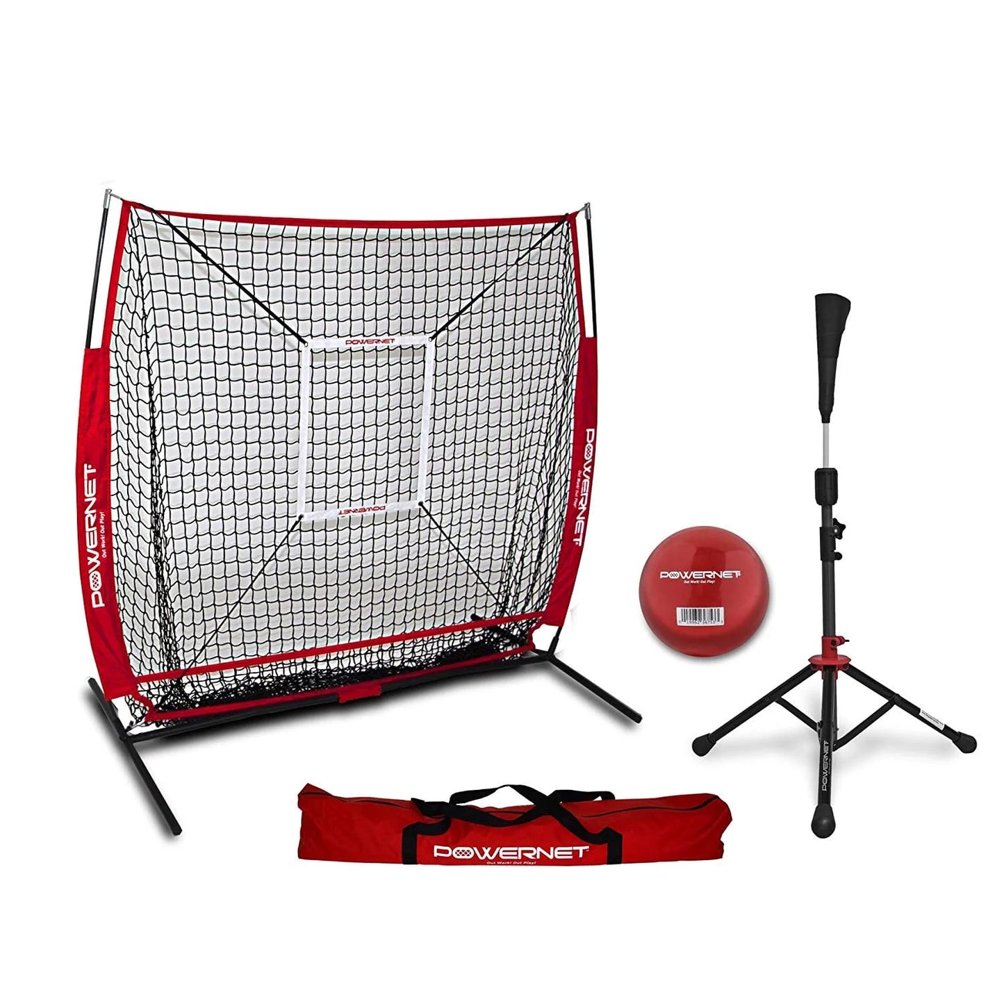Baseball Net Bundle, 5X5 Hitting & Pitching Net with Baseball Tee, Softball Baseball Training Equipment, Weighted Ball & Bag