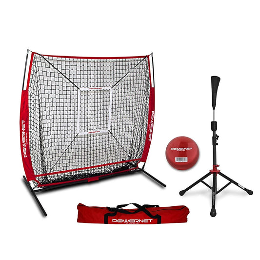 Baseball Net Bundle, 5X5 Hitting & Pitching Net with Baseball Tee, Softball Baseball Training Equipment, Weighted Ball & Bag
