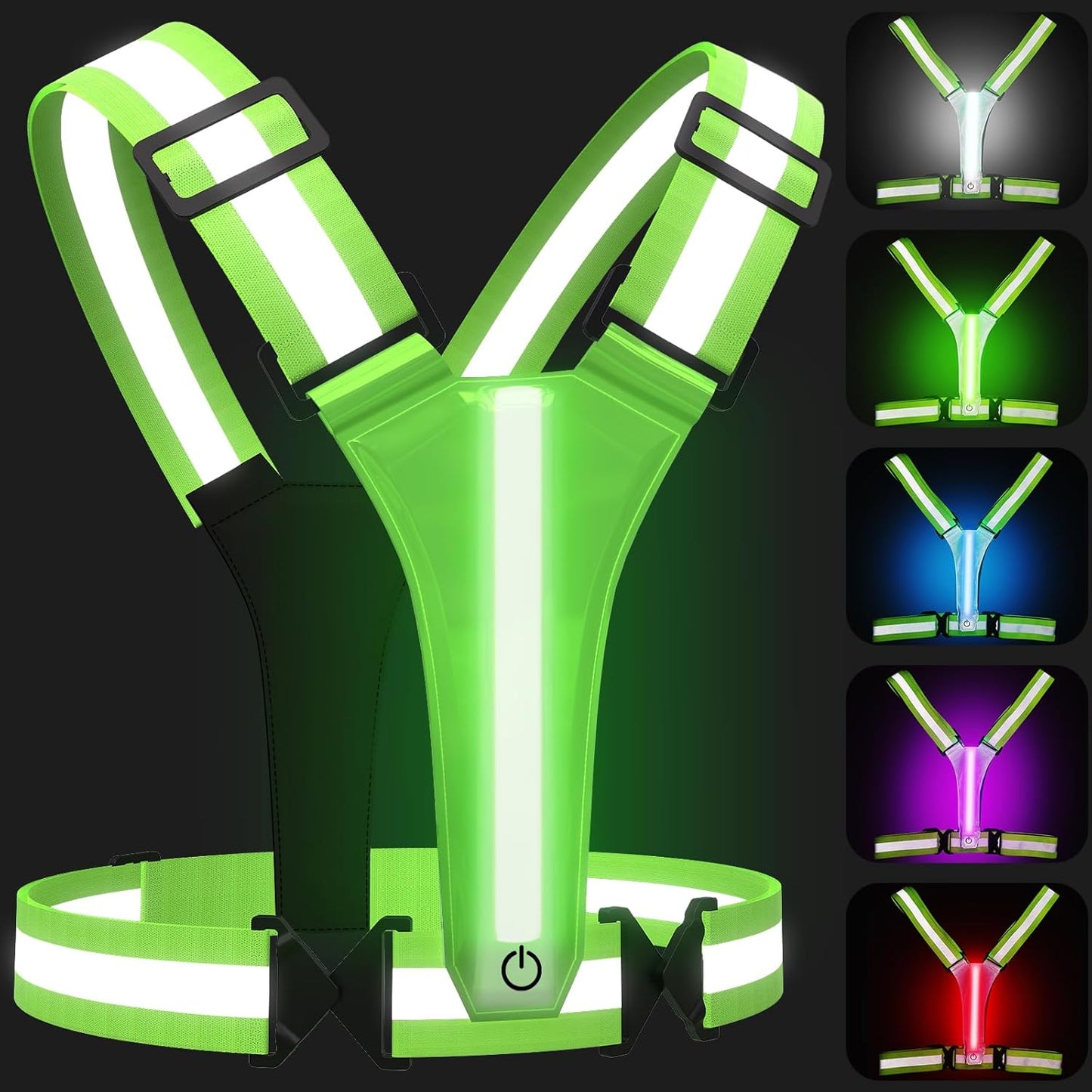 LED Reflective Vest Running Gear, 5 Colors Lights up Running Vest Rechargeable F