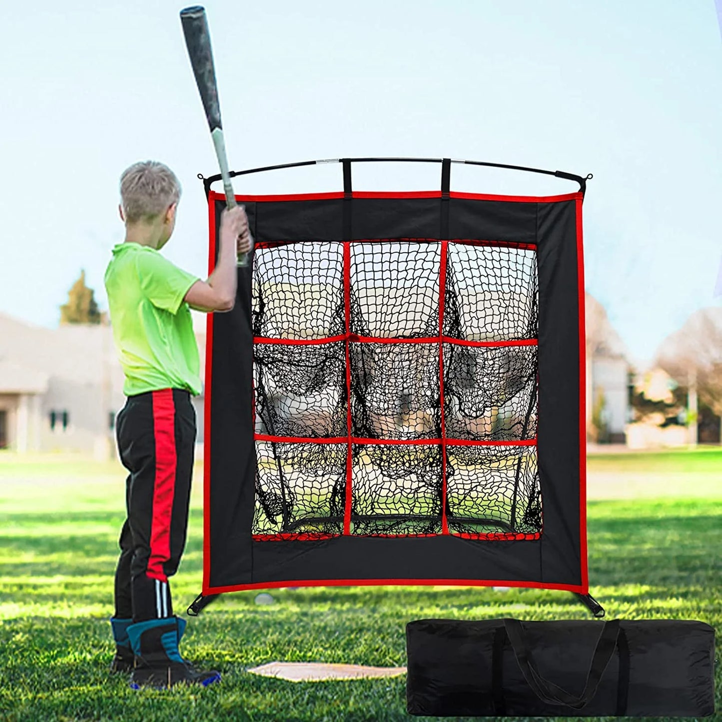 Strike Zone Baseball Softball Pitching Net - Heavy Duty 9 Hole Pitching Net