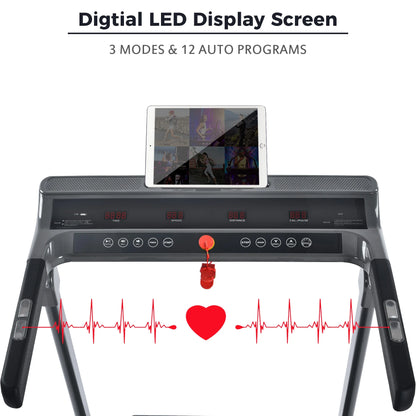 Folding Electric 3.5HP Treadmill Medium Running Machine Motorised Gym 330Lbs Treadmill Foldable for Home Gym Fitness Workout Jogging Walking,Electric Motorized Power 14KM/H