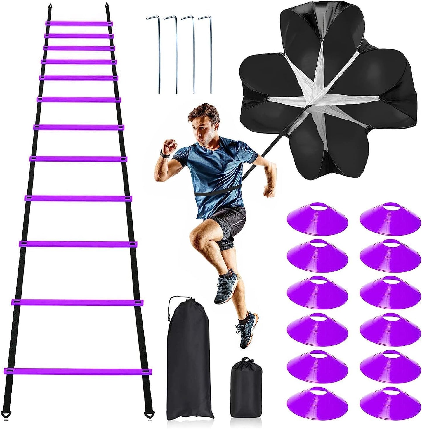 Pro Speed & Agility Training Set—Includes 12 Rung 20Ft Adjustable Agility Ladder