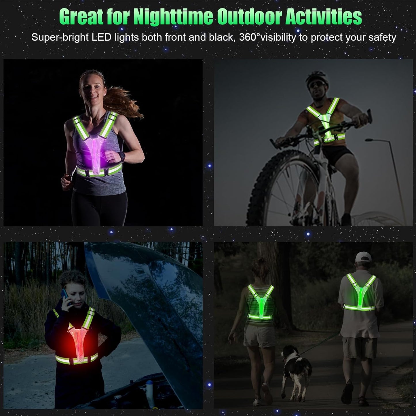 LED Reflective Vest Running Gear, 5 Colors Lights up Running Vest Rechargeable F