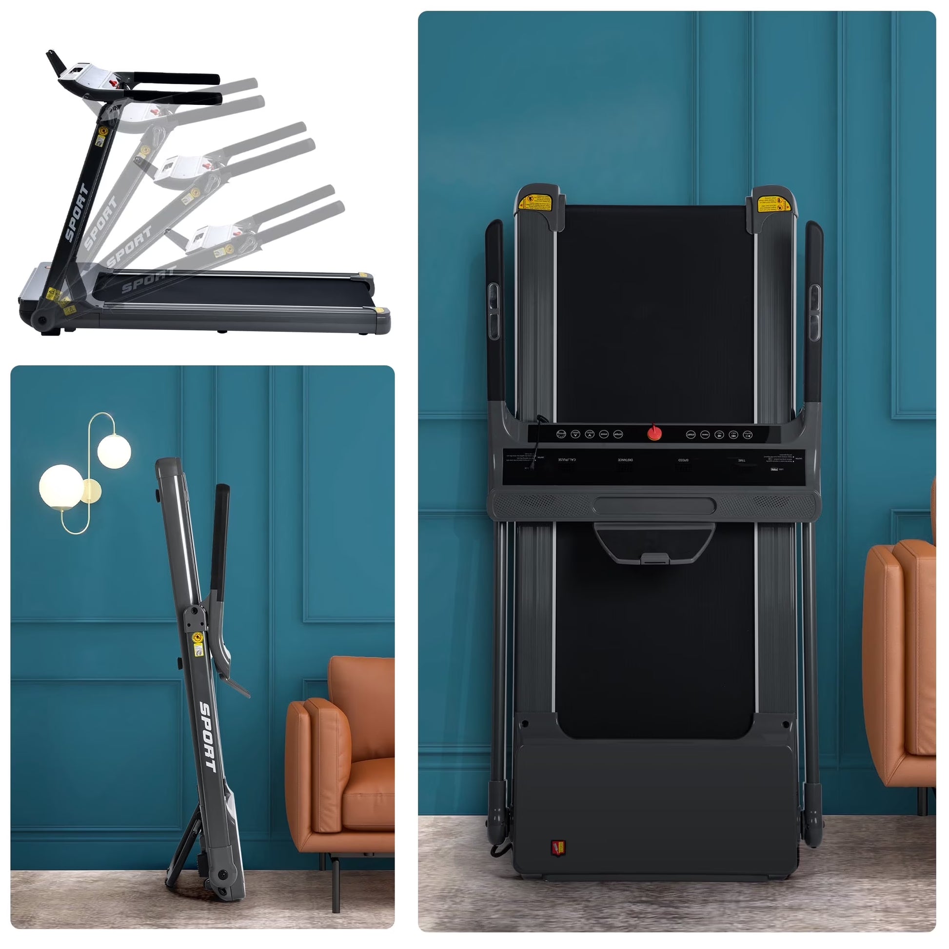 Folding Electric 3.5HP Treadmill Medium Running Machine Motorised Gym 330Lbs Treadmill Foldable for Home Gym Fitness Workout Jogging Walking,Electric Motorized Power 14KM/H