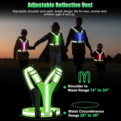 LED Reflective Vest Running Gear, 5 Colors Lights up Running Vest Rechargeable F