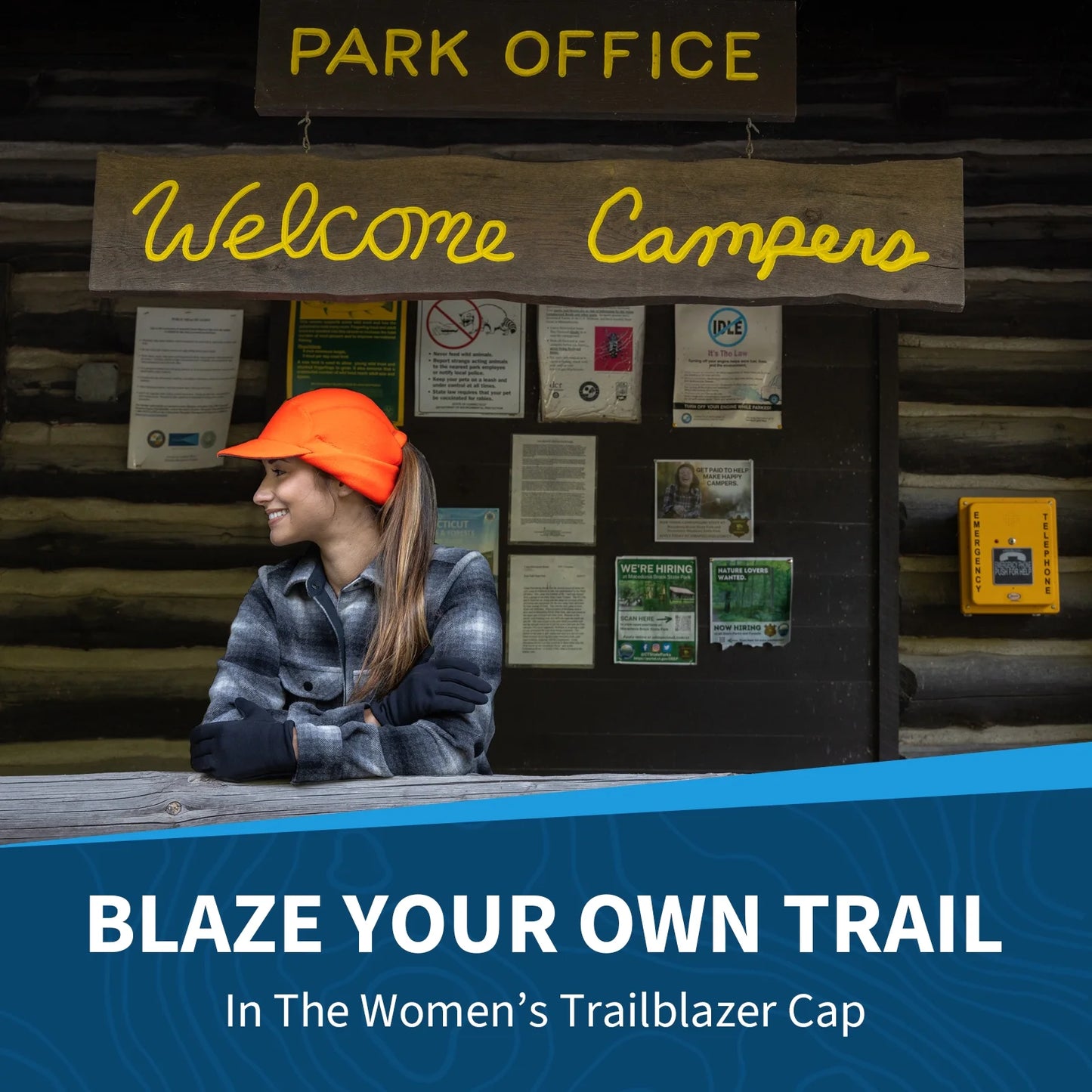 Fleece Ponytail Hat with Drop down Ear Warmer | the Trailblazer Adventure Hat for Women - Hunter Orange