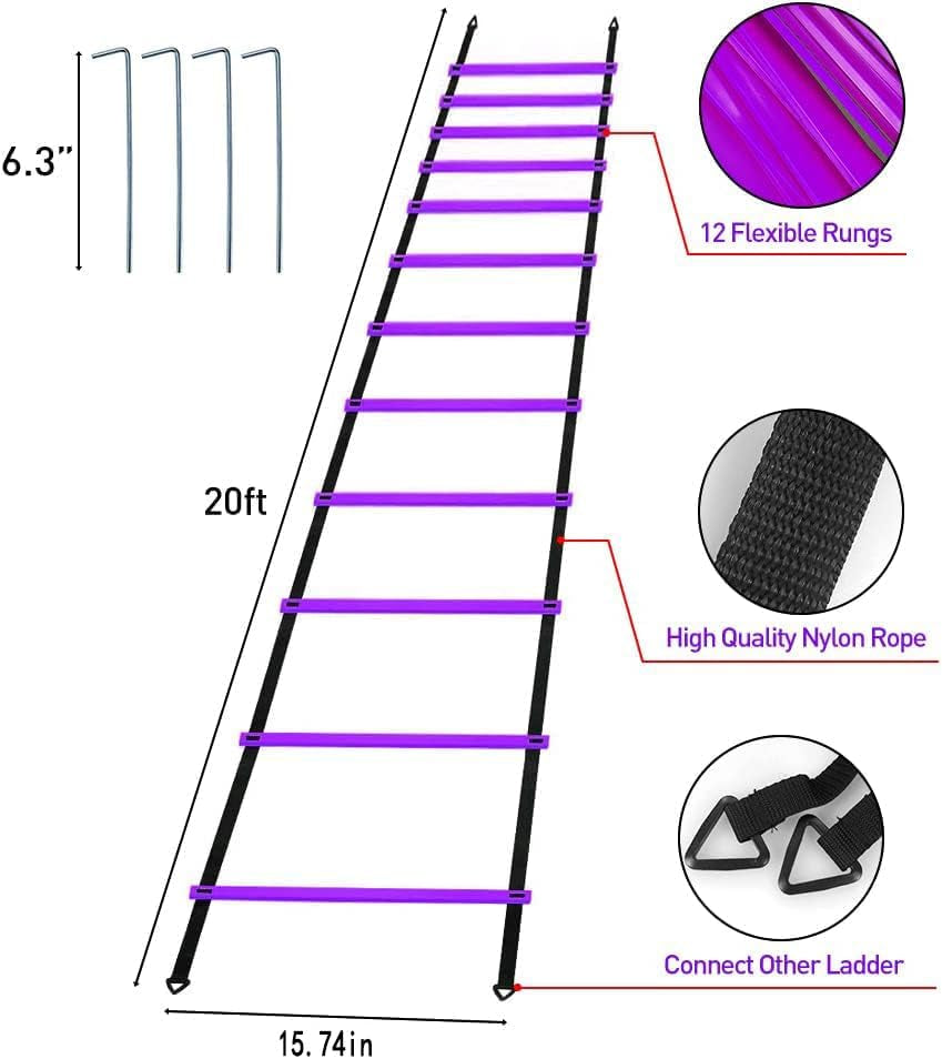 Pro Speed & Agility Training Set—Includes 12 Rung 20Ft Adjustable Agility Ladder