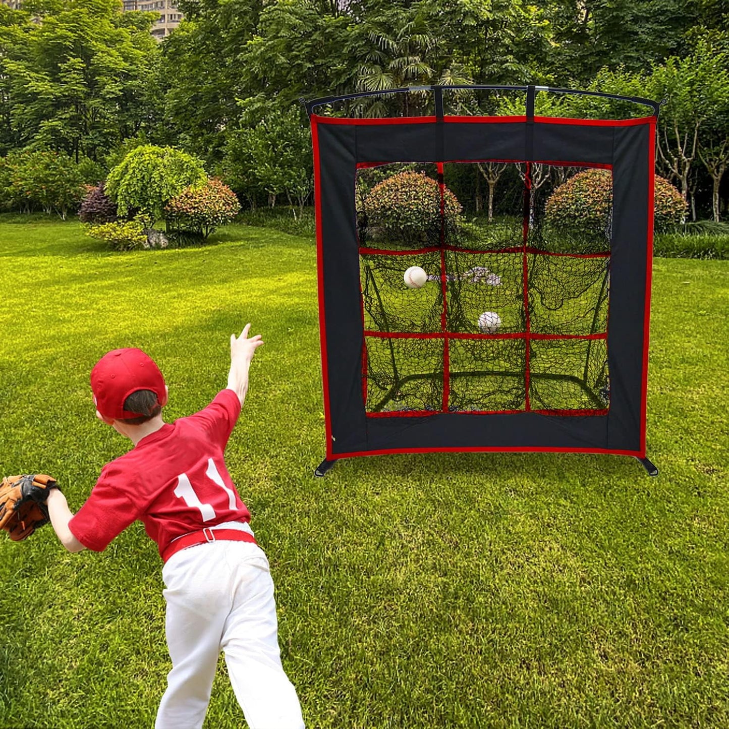 Strike Zone Baseball Softball Pitching Net - Heavy Duty 9 Hole Pitching Net