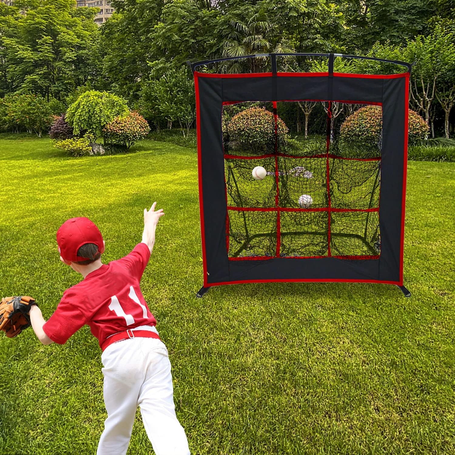 Strike Zone Baseball Softball Pitching Net - Heavy Duty 9 Hole Pitching Net