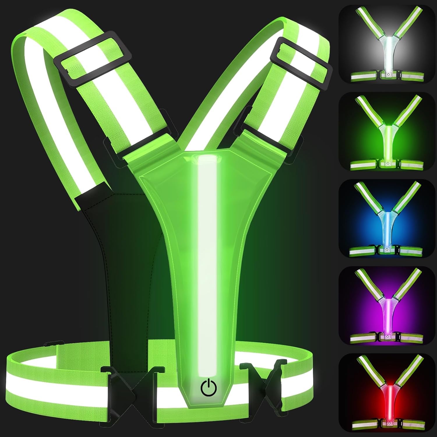 LED Reflective Vest Running Gear, 5 Colors Lights up Running Vest Rechargeable F
